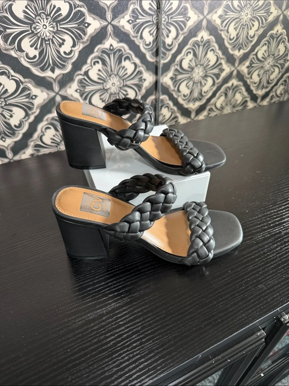 DV by Dolce Vita Black Braided Wedge Slide Heels